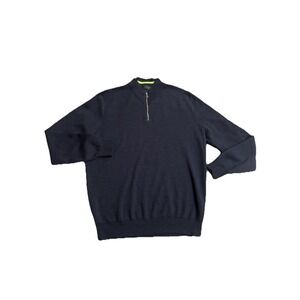 G/Fore Men's Large Contrast V Neck Merino Wool Slim Fit Quarter Zip Sweater Navy